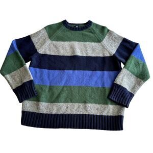 Gap Lambswool Blend Y2K VTG Classic Chunky‎ Stripe Blue Green Pullover Sweater L